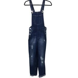 Divided Farmcore Distressed Blue Raw Hem Denim Cropped Skinny Overalls Size 6